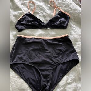 NWOT Solid and Striped High Waisted Bikini